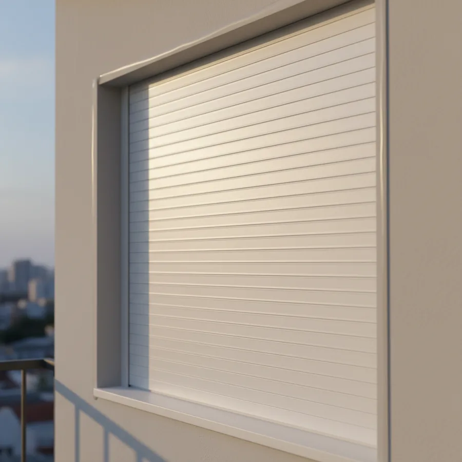 Persiana enrollable nueva completamente instalada y acabada en ventana de vivienda