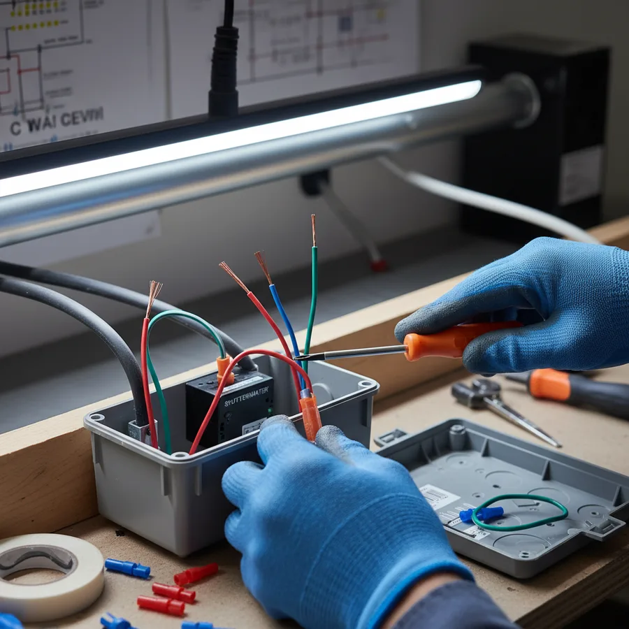 Cableado de motor de persiana conectado a centralita domótica